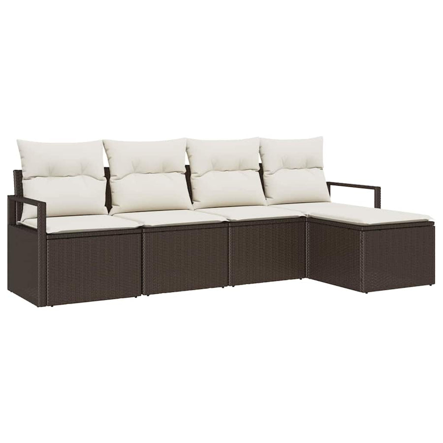 Bankstel met kussen met opslag 5 pcs Bruin en Crème poly rattan