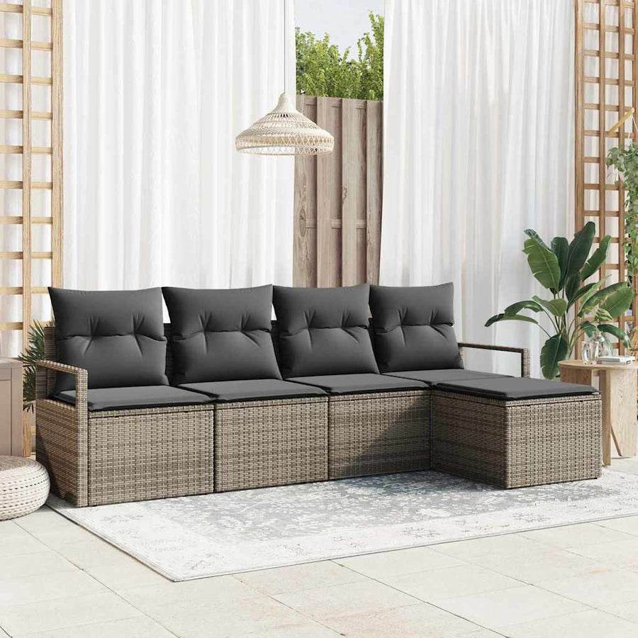 Bankstel met kussen met opslag 5 pcs Grijs poly rattan