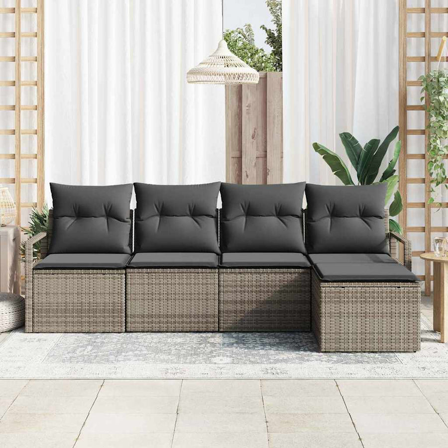 Bankstel met kussen met opslag 5 pcs Grijs poly rattan