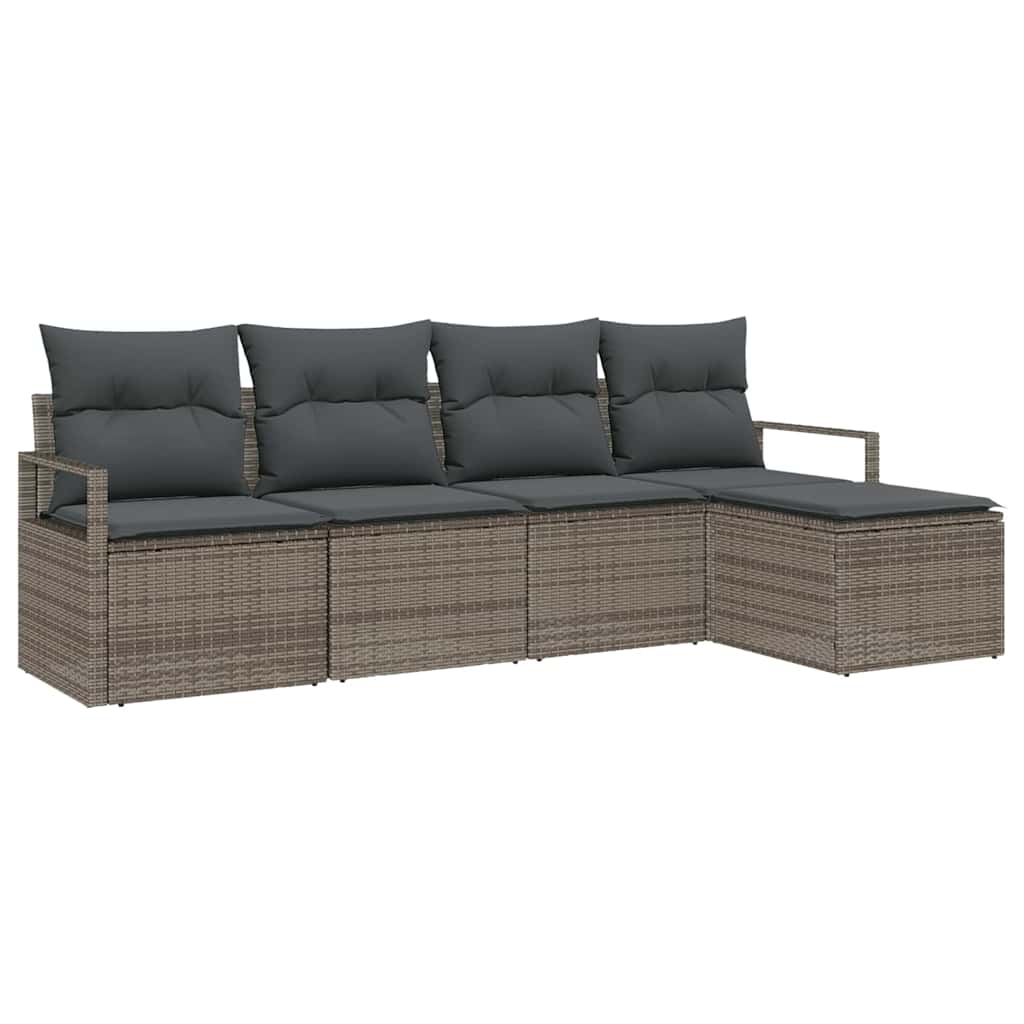 Bankstel met kussen met opslag 5 pcs Grijs poly rattan