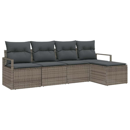 Bankstel met kussen met opslag 5 pcs Grijs poly rattan