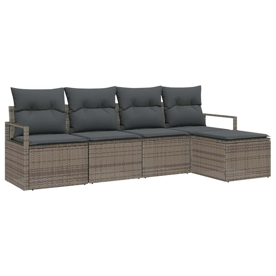 Bankstel met kussen met opslag 5 pcs Grijs poly rattan