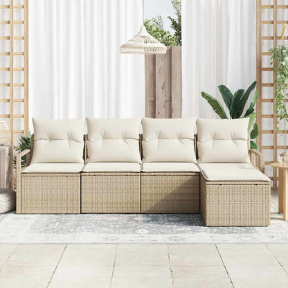 Bankstel met kussen met opslag 5 pcs Beige en Crème poly rattan