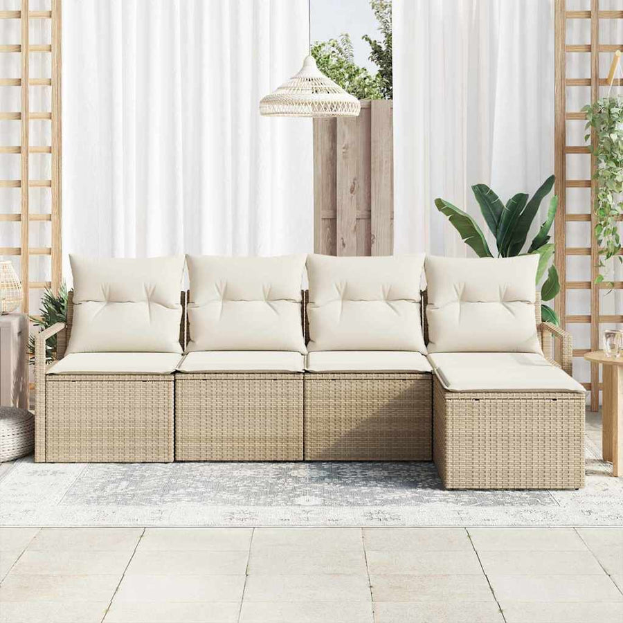 Bankstel met kussen met opslag 5 pcs Beige en Crème poly rattan
