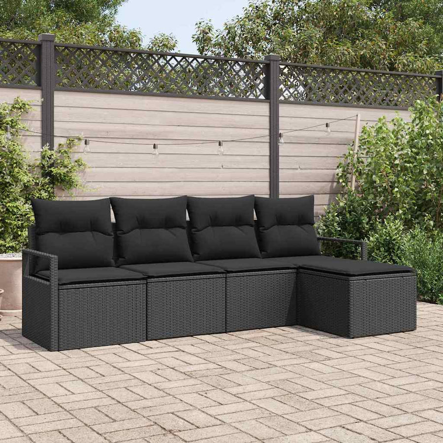 Bankstel met kussen met opslag 5 pcs Zwart poly rattan