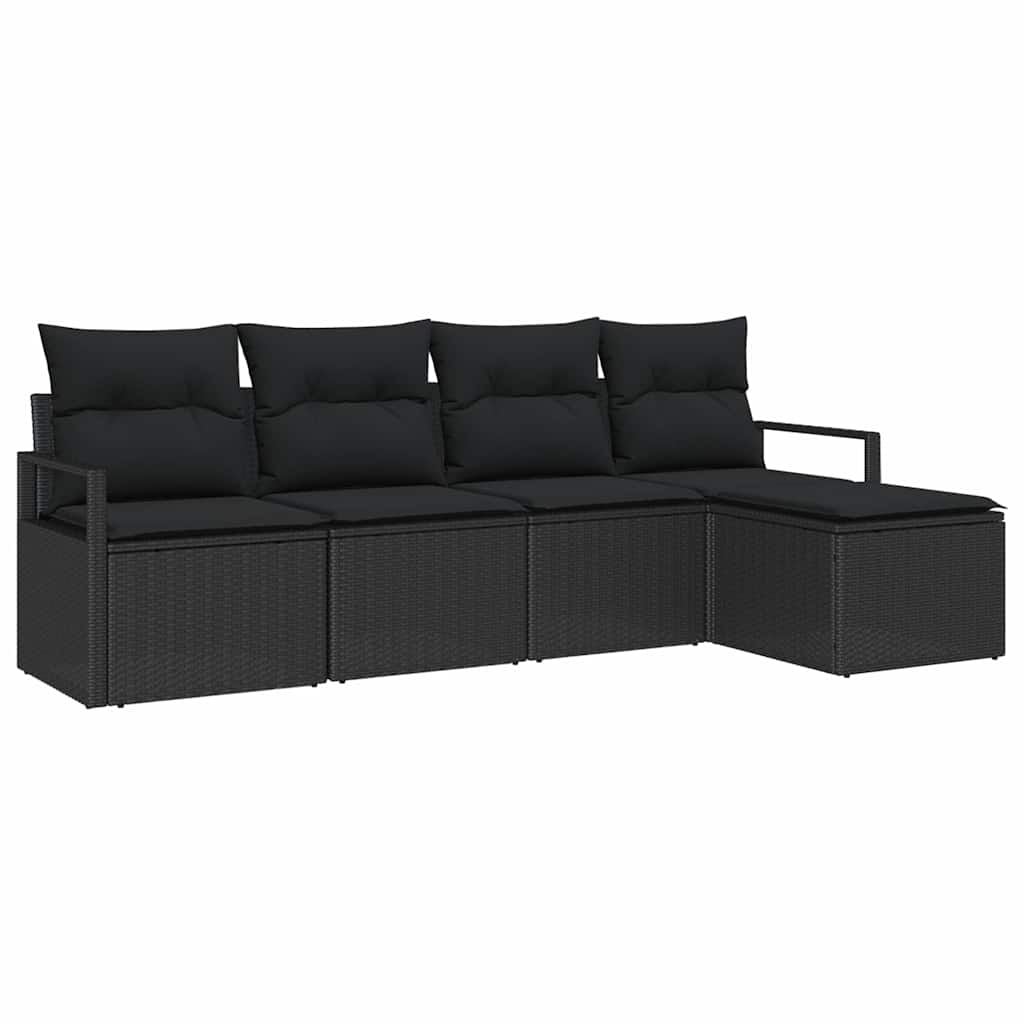 Bankstel met kussen met opslag 5 pcs Zwart poly rattan