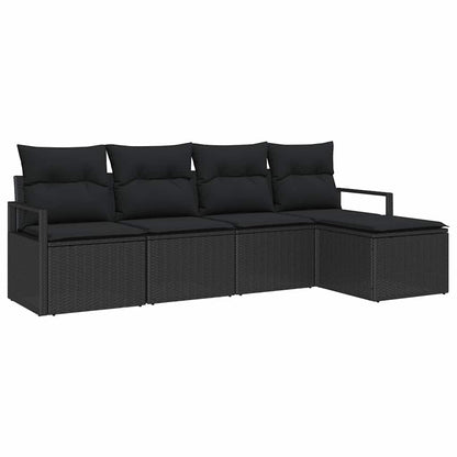 Bankstel met kussen met opslag 5 pcs Zwart poly rattan