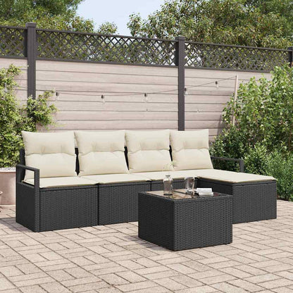 Bankstel met kussen met opslag 6 pcs Bruin en Crème poly rattan