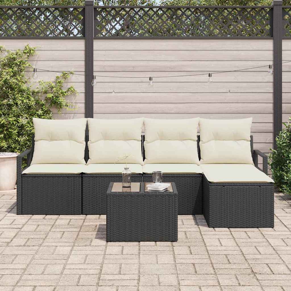 Bankstel met kussen met opslag 6 pcs Bruin en Crème poly rattan