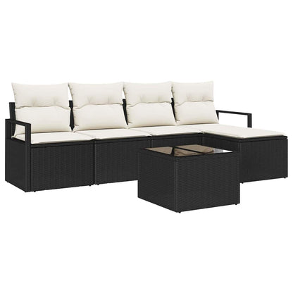 Bankstel met kussen met opslag 6 pcs Bruin en Crème poly rattan