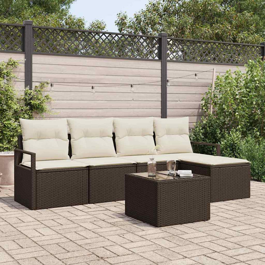 Bankstel met kussen met opslag 6 pcs Bruin en Crème poly rattan