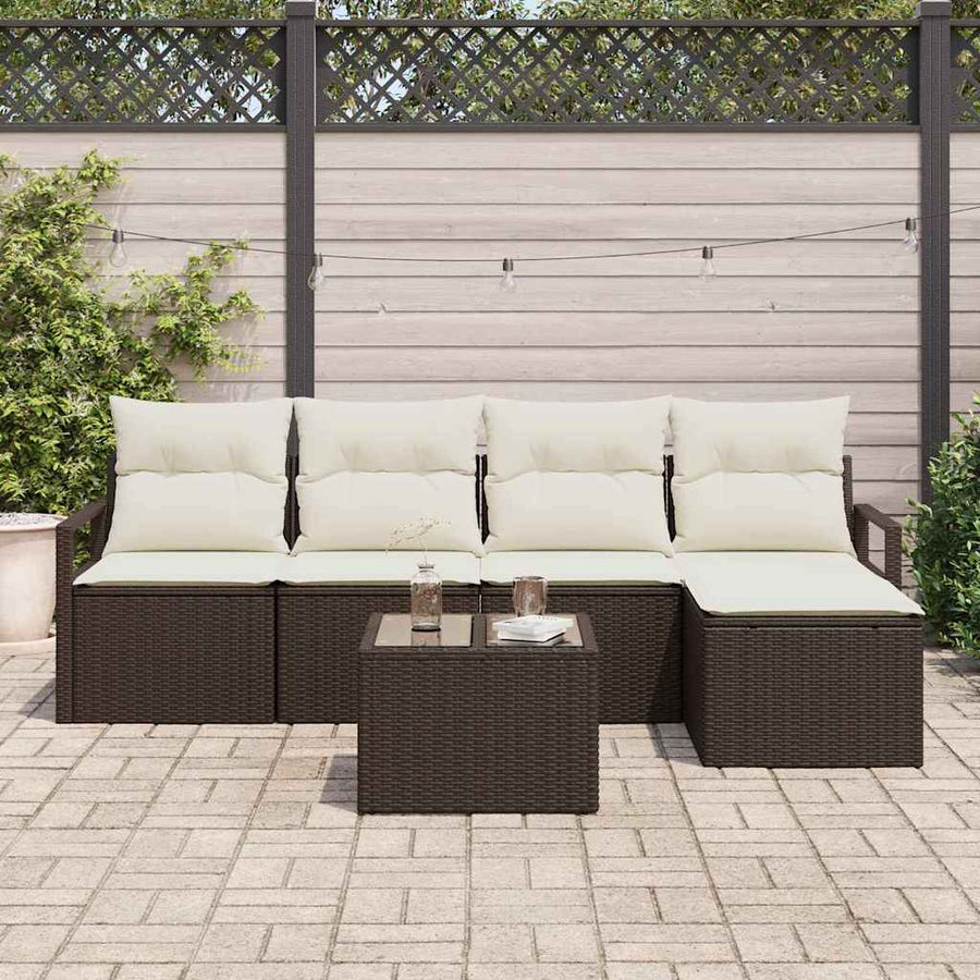 Bankstel met kussen met opslag 6 pcs Bruin en Crème poly rattan
