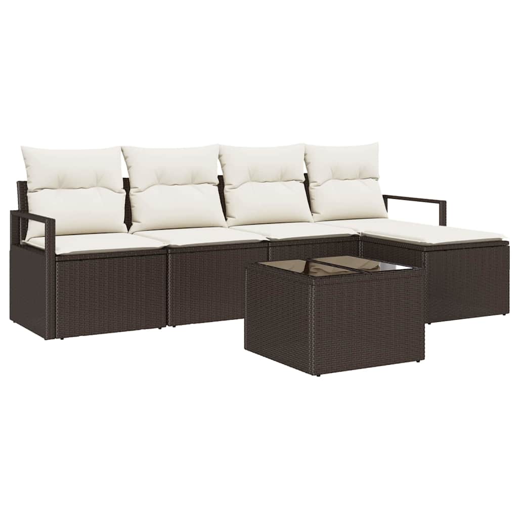 Bankstel met kussen met opslag 6 pcs Bruin en Crème poly rattan