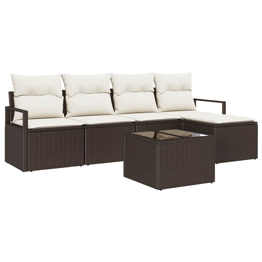 Bankstel met kussen met opslag 6 pcs Bruin en Crème poly rattan
