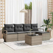 Loungeset poly rattan lichtgrijs 6-delig met opbergruimte