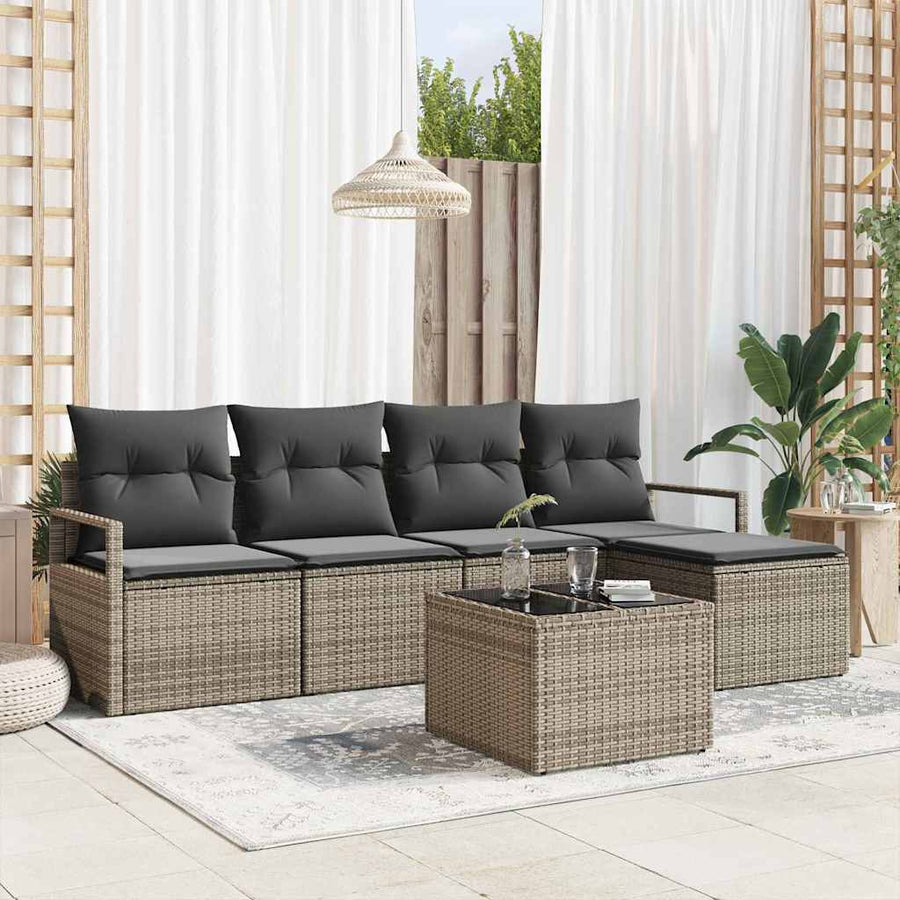 Bankstel met kussen met opslag 6 pcs Lichtgrijs poly rattan