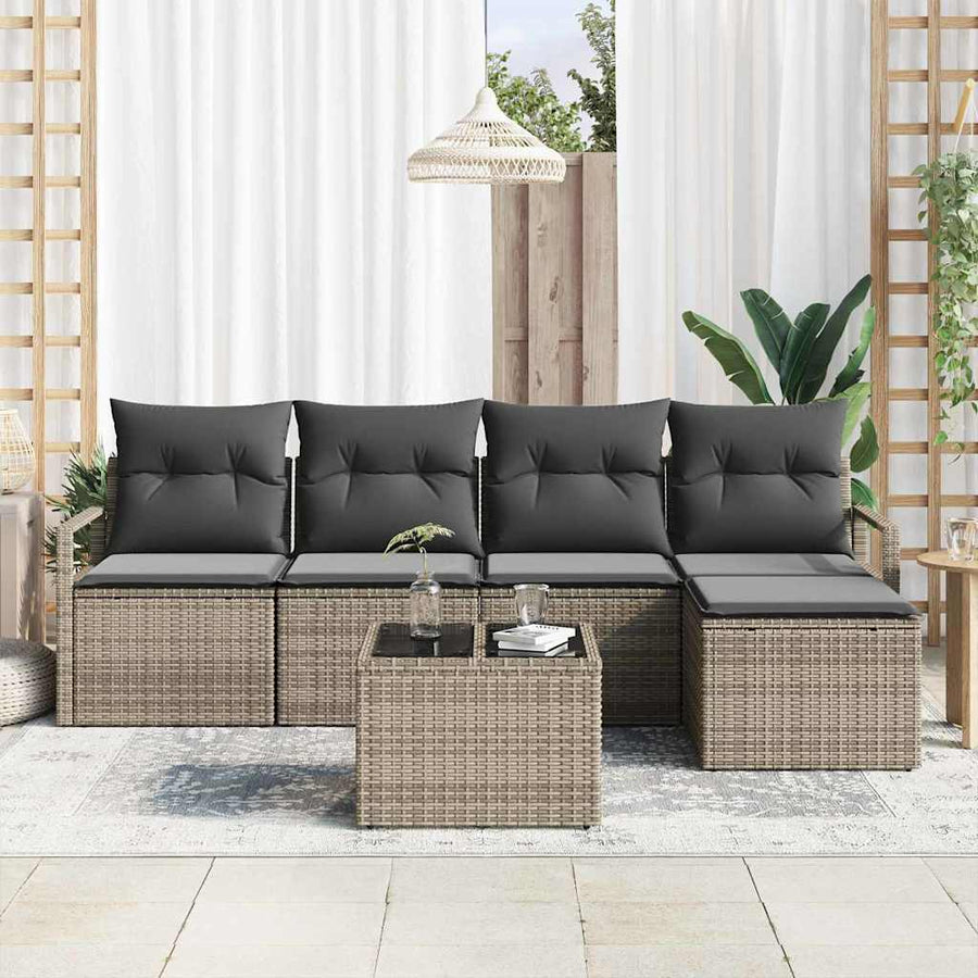 Bankstel met kussen met opslag 6 pcs Lichtgrijs poly rattan