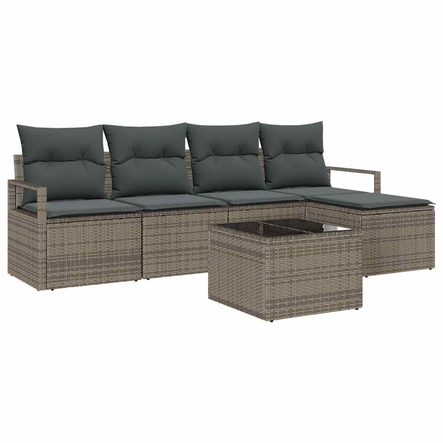 Bankstel met kussen met opslag 6 pcs Lichtgrijs poly rattan