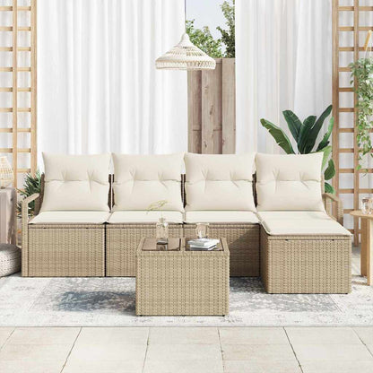 Bankstel met kussen met opslag 6 pcs Beige en Crème poly rattan