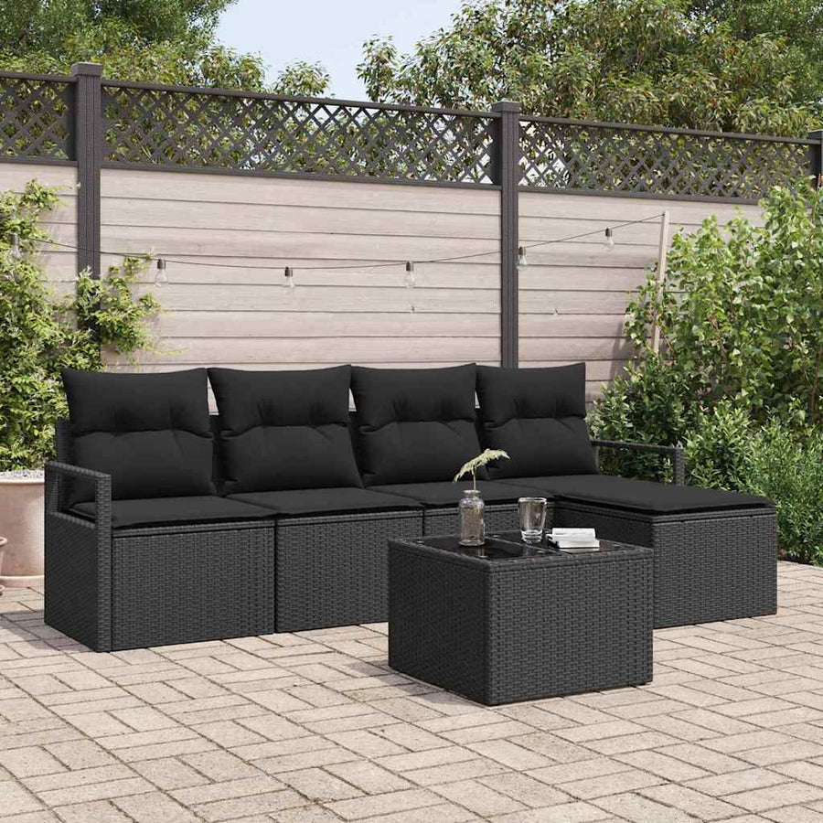 Bankstel met kussen met opslag 6 pcs Zwart poly rattan