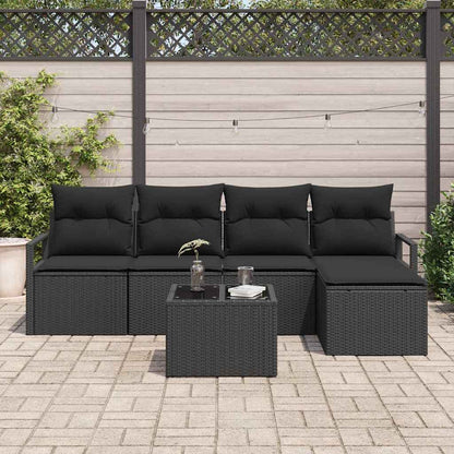 Bankstel met kussen met opslag 6 pcs Zwart poly rattan