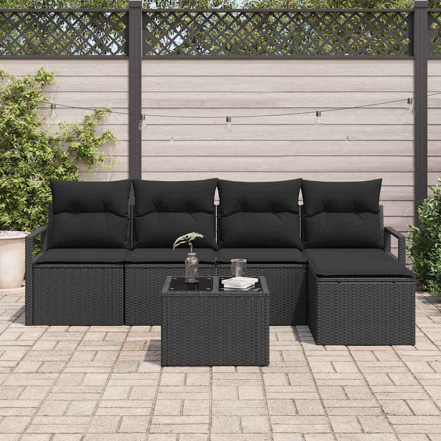 Bankstel met kussen met opslag 6 pcs Zwart poly rattan
