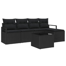 Bankstel met kussen met opslag 6 pcs Zwart poly rattan