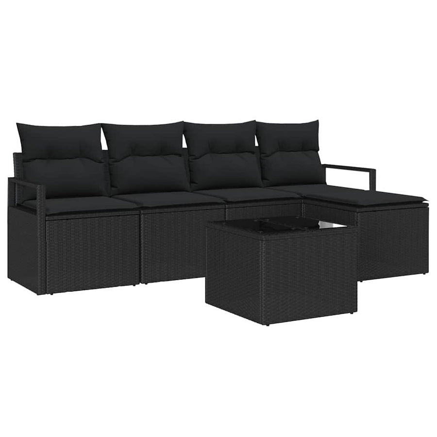Bankstel met kussen met opslag 6 pcs Zwart poly rattan