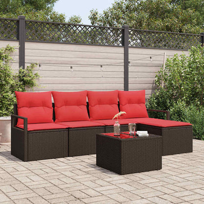 Bankstel met kussen met opslag 6 pcs Bruin en Rood poly rattan