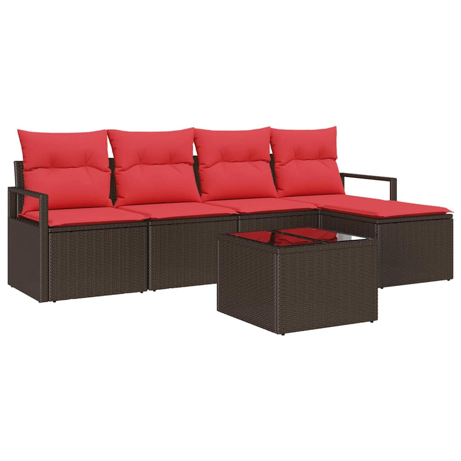 Bankstel met kussen met opslag 6 pcs Bruin en Rood poly rattan