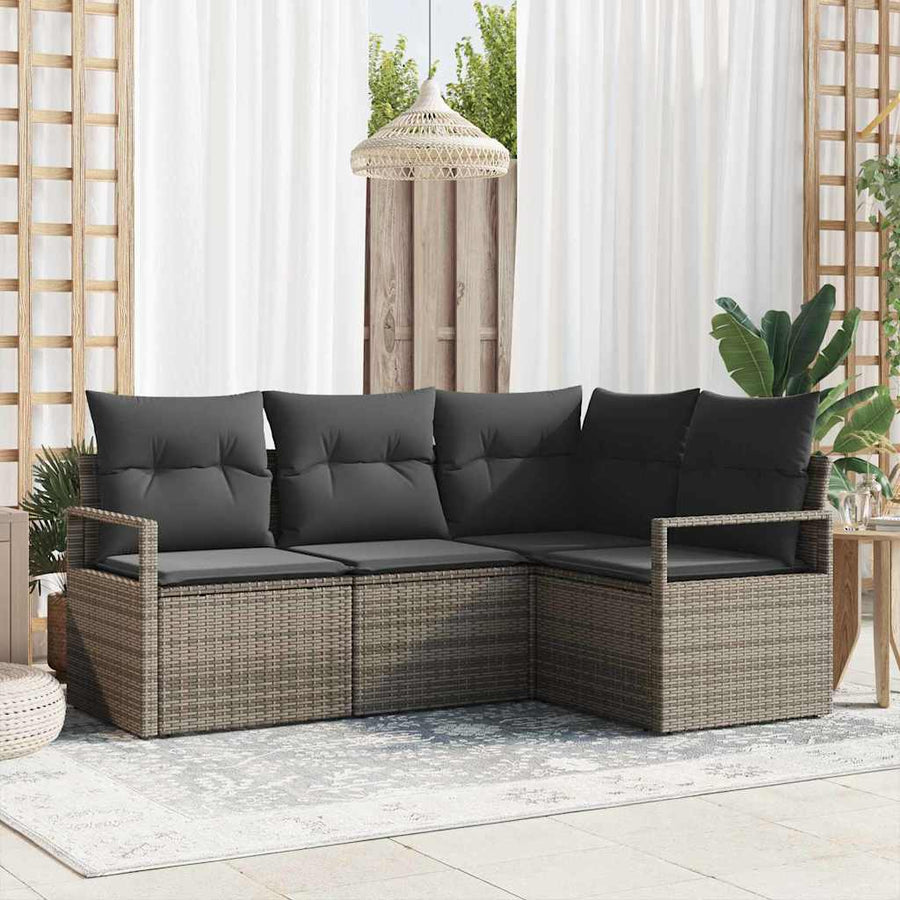 Bankstel met kussen met opslag 4 pcs Grijs poly rattan