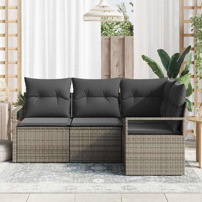 Bankstel met kussen met opslag 4 pcs Grijs poly rattan