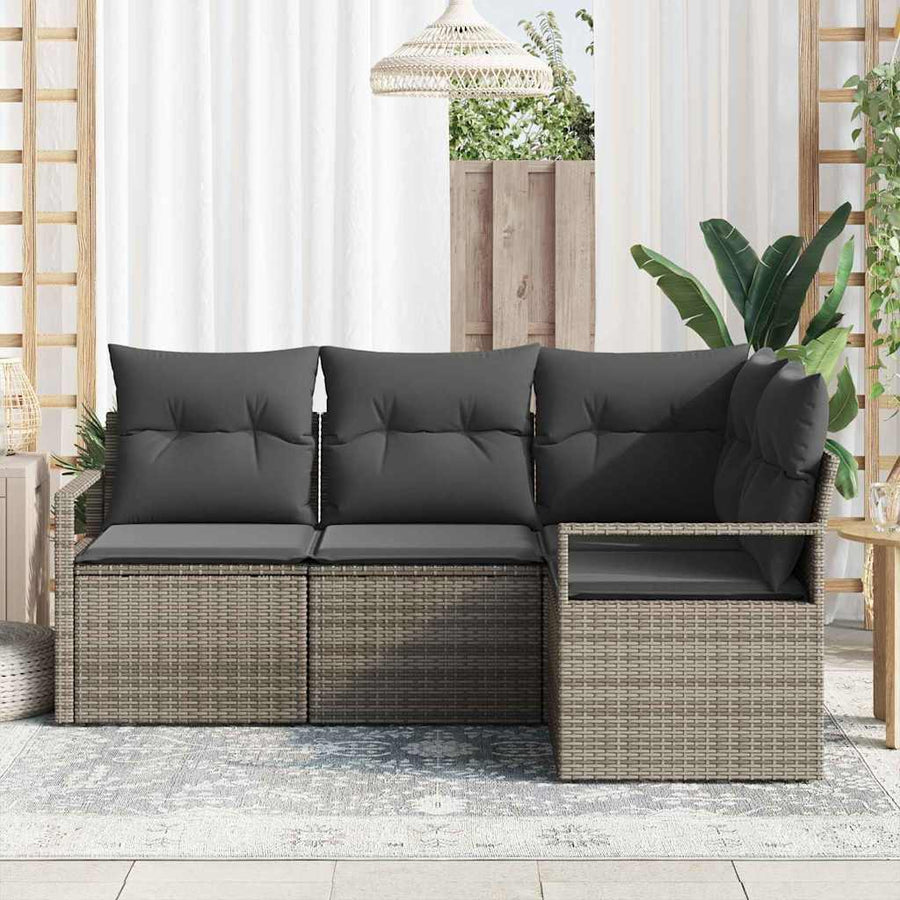 Bankstel met kussen met opslag 4 pcs Grijs poly rattan