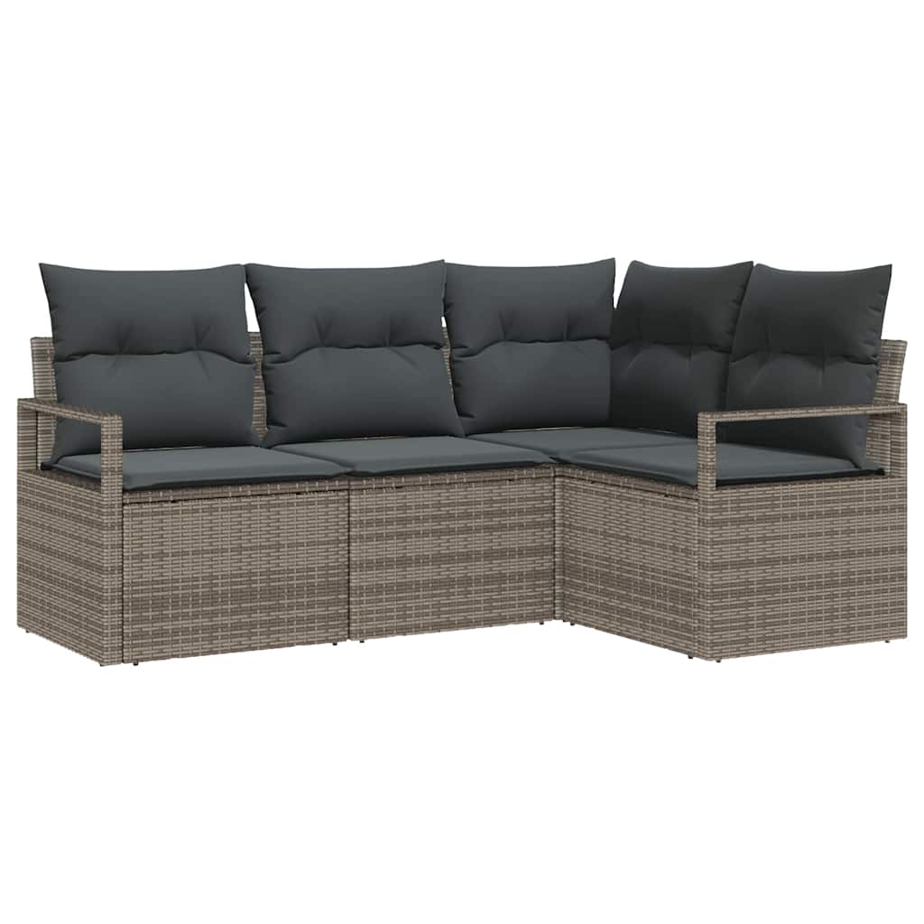 Bankstel met kussen met opslag 4 pcs Grijs poly rattan