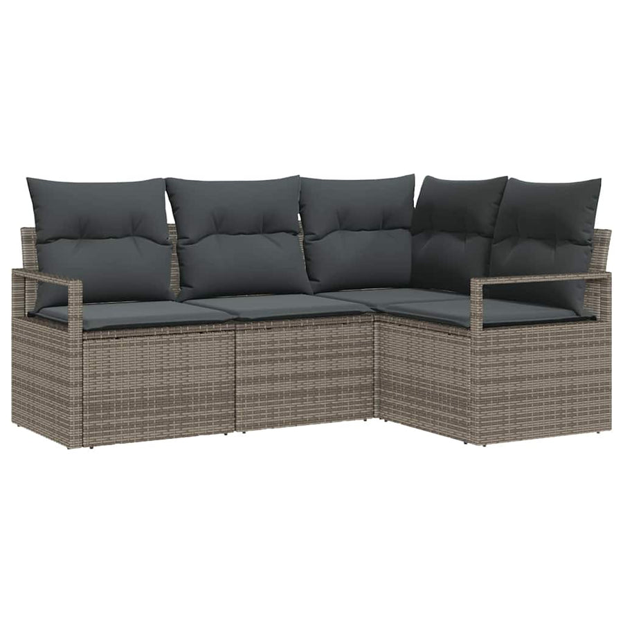 Bankstel met kussen met opslag 4 pcs Grijs poly rattan