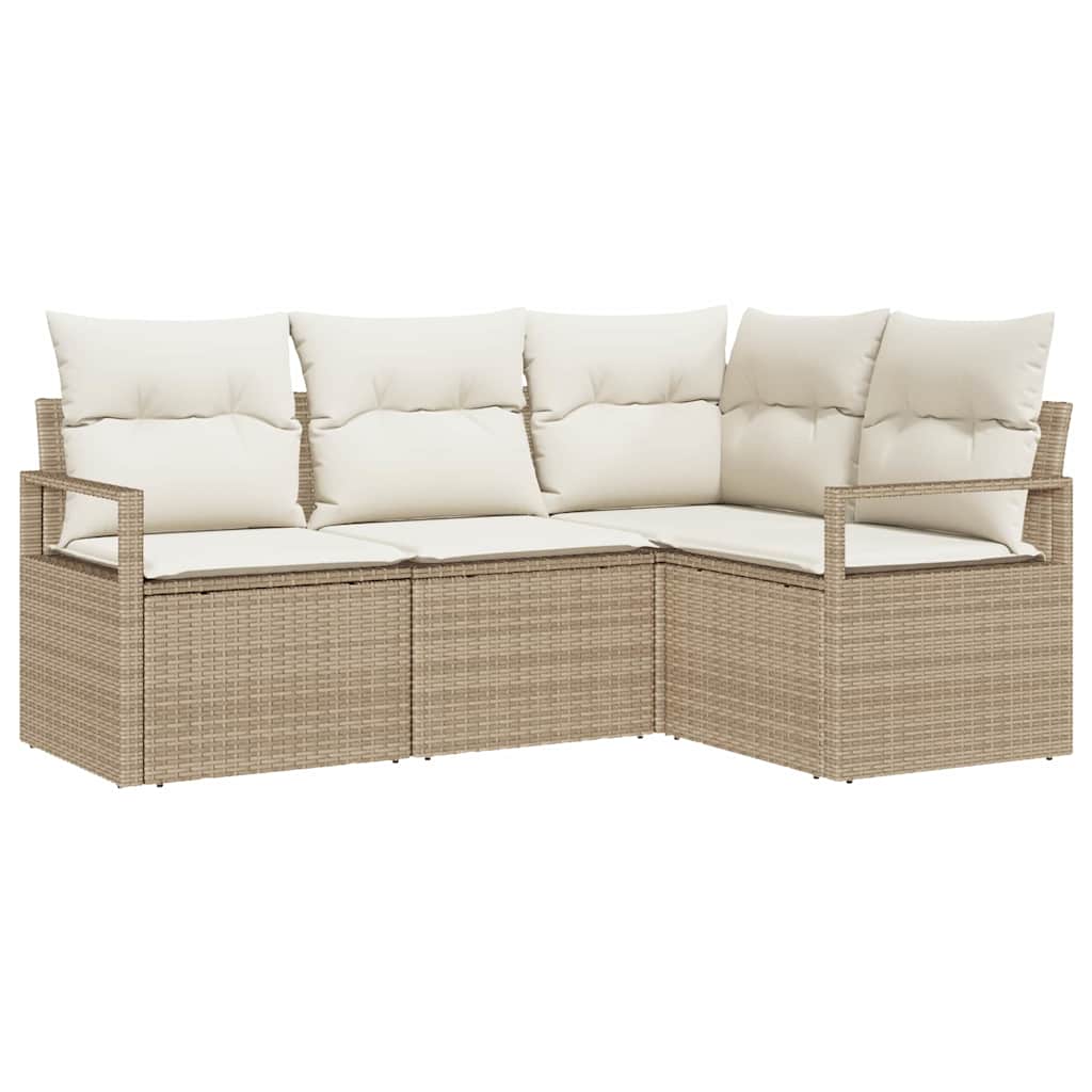 Bankstel met kussen met opslag 4 pcs Beige en Crème poly rattan