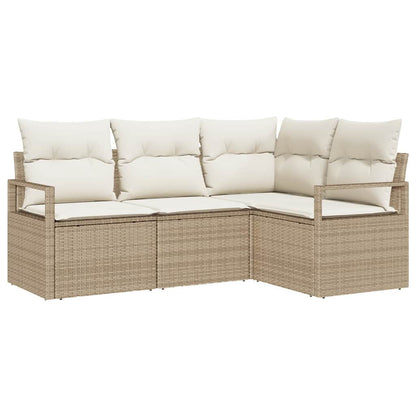 Bankstel met kussen met opslag 4 pcs Beige en Crème poly rattan