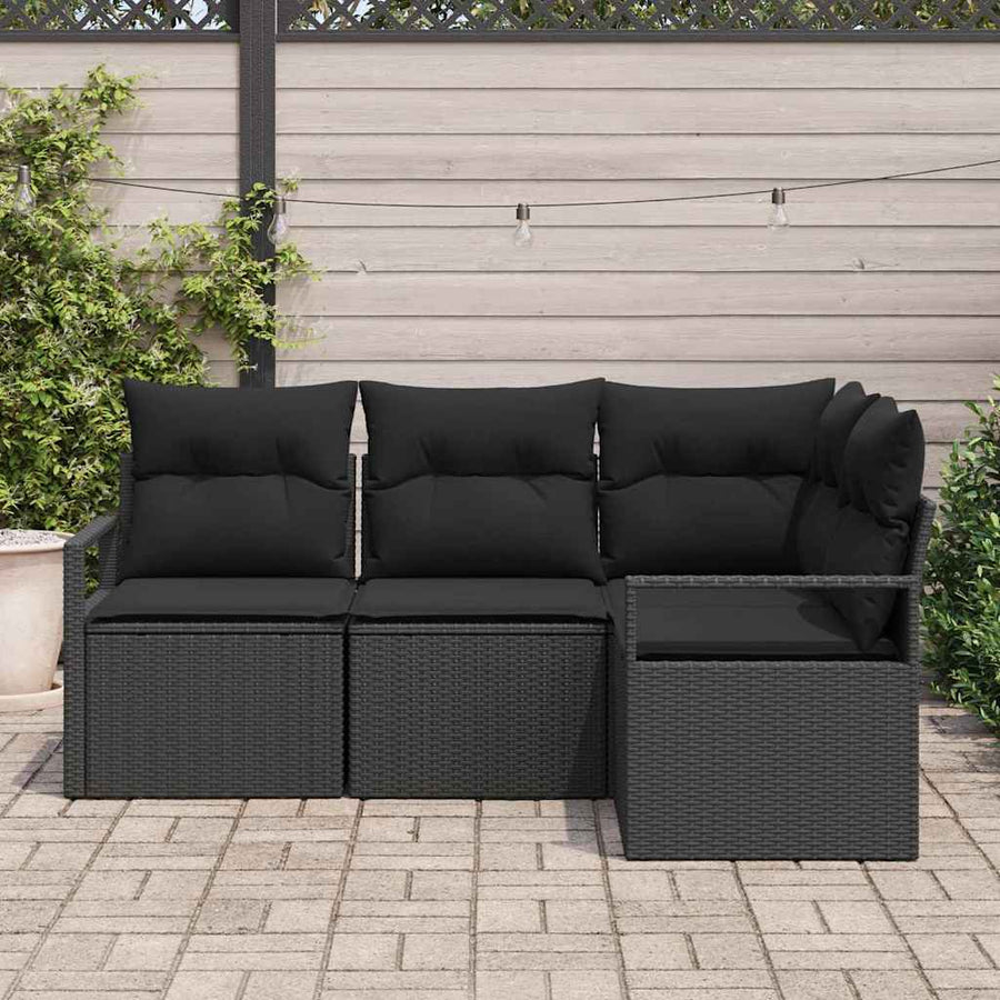 Bankstel met kussen met opslag 4 pcs Zwart poly rattan
