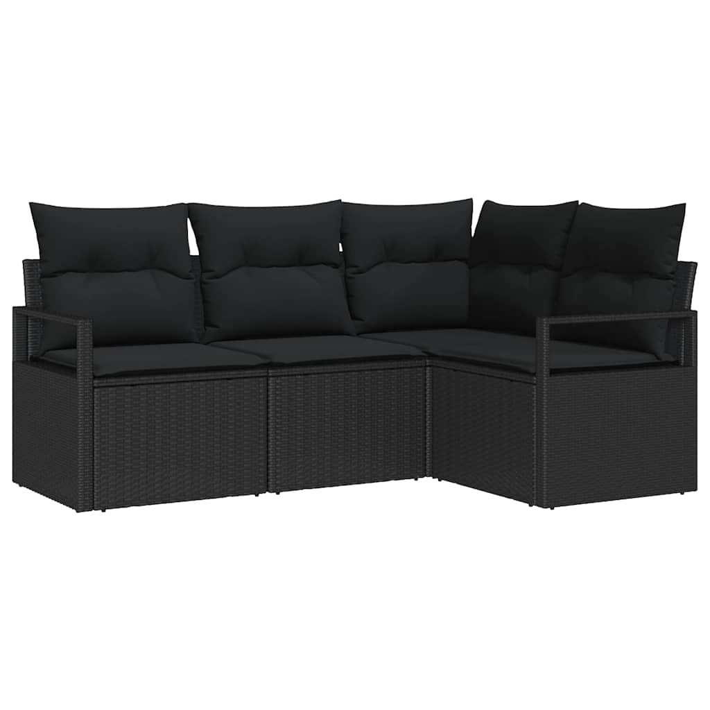 Bankstel met kussen met opslag 4 pcs Zwart poly rattan