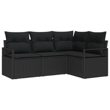 Bankstel met kussen met opslag 4 pcs Zwart poly rattan