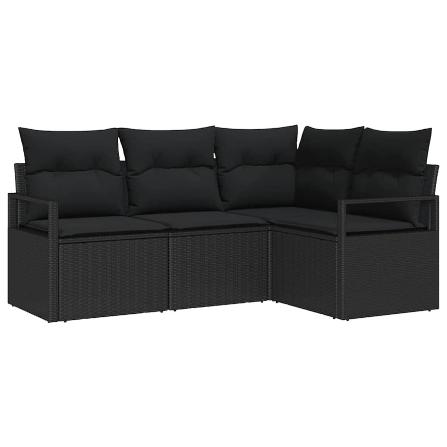 Bankstel met kussen met opslag 4 pcs Zwart poly rattan