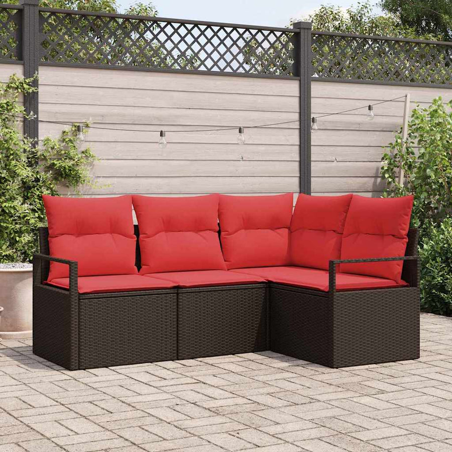 Tuinbankenset met kussen 4 pcs Bruin en Rood poly rattan