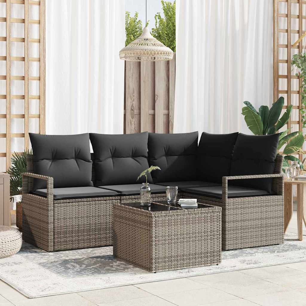 Bankstel met kussen met opslag 5 pcs Lichtgrijs poly rattan