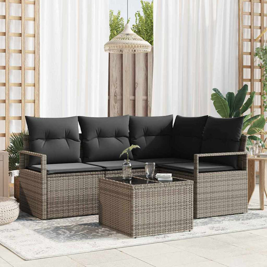 Bankstel met kussen met opslag 5 pcs Lichtgrijs poly rattan