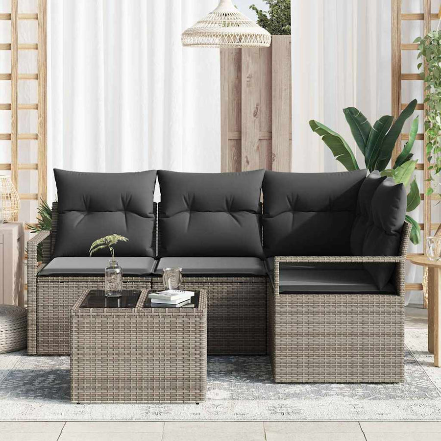 Bankstel met kussen met opslag 5 pcs Lichtgrijs poly rattan