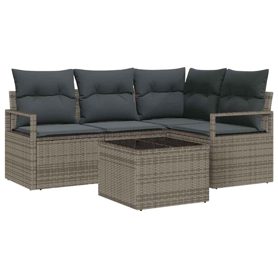 Bankstel met kussen met opslag 5 pcs Lichtgrijs poly rattan