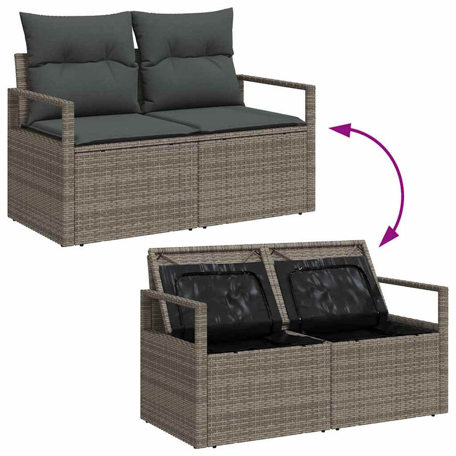 Bankstel met kussen met opslag 5 pcs Lichtgrijs poly rattan