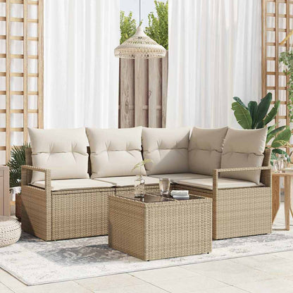 Bankstel met kussen met opslag 5 pcs Beige en Crème poly rattan