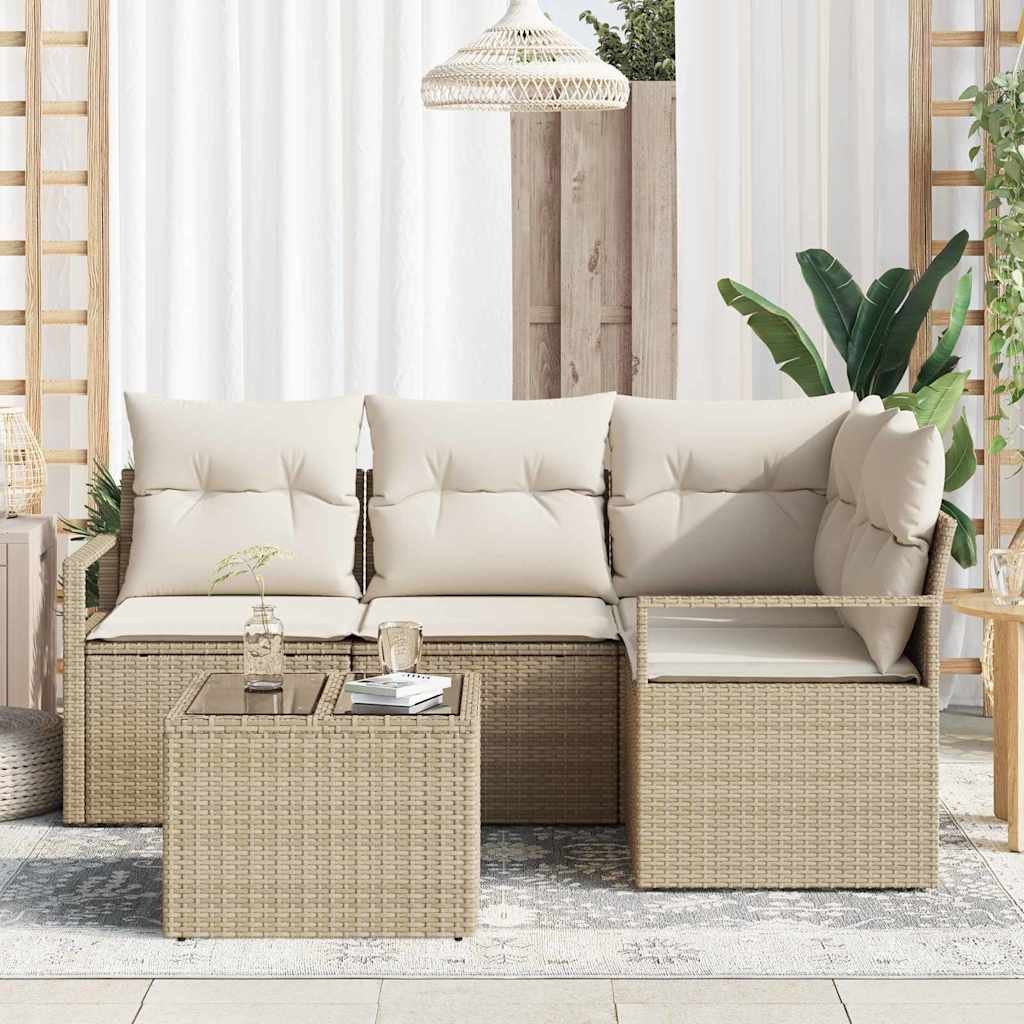 Bankstel met kussen met opslag 5 pcs Beige en Crème poly rattan
