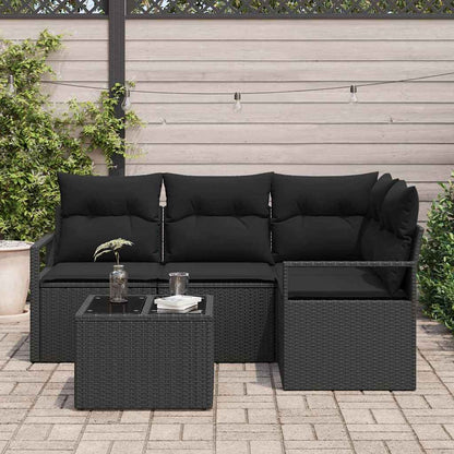 Bankstel met kussen met opslag 5 pcs Zwart poly rattan